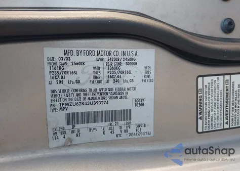 2003 Ford Explorer Xls z USA, uszkodzony, nr VIN 1FMZU62K43UB93274